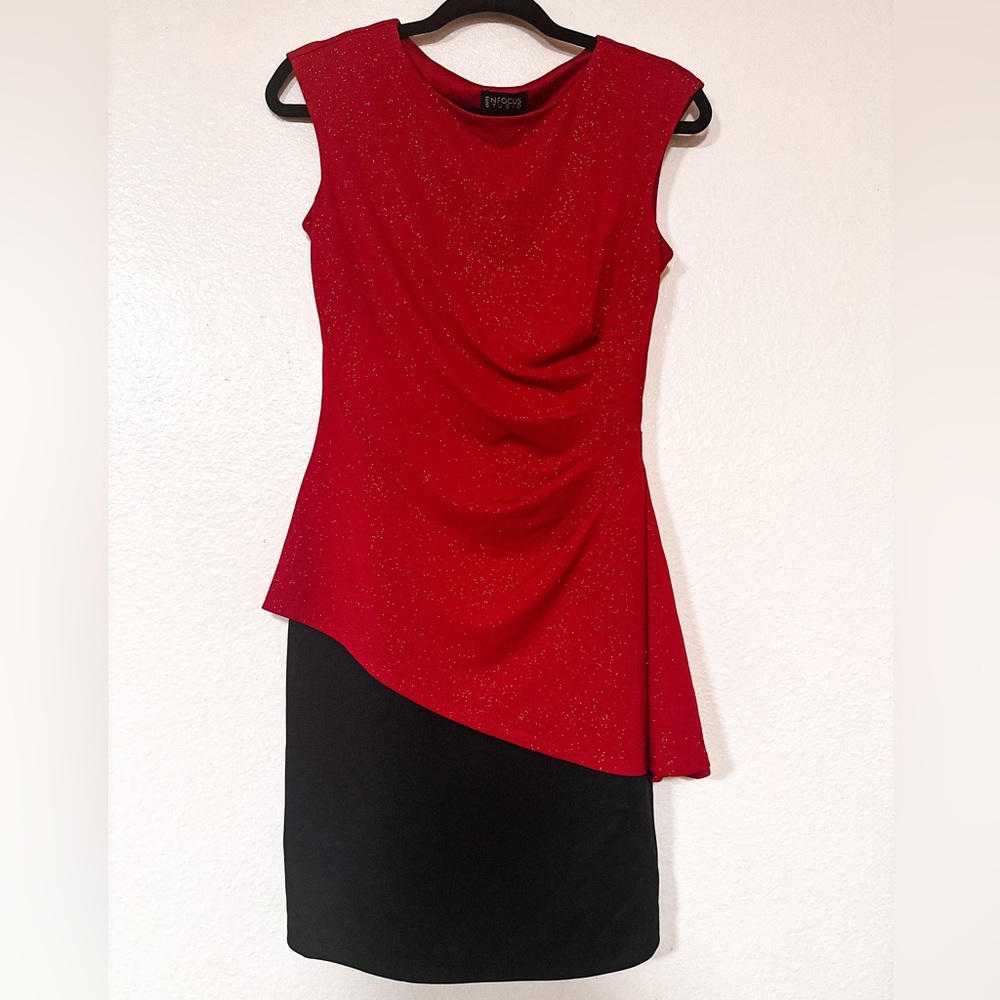 Enfocus Studio Holiday Red Glitter Peplum-style Dress